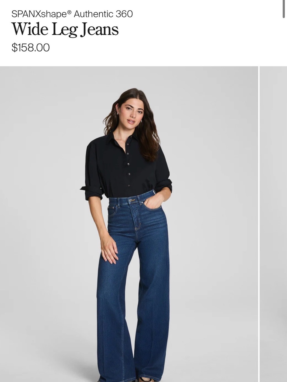 SPANX Wide Leg High-Rise Jeans in Dark Blue Denim